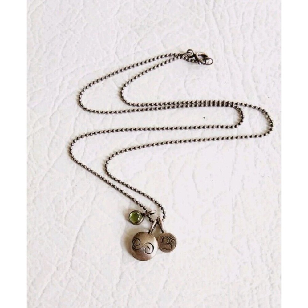 Jane Diaz Sterling Silver 925 Om Symbol Green Charms Beaded Necklace